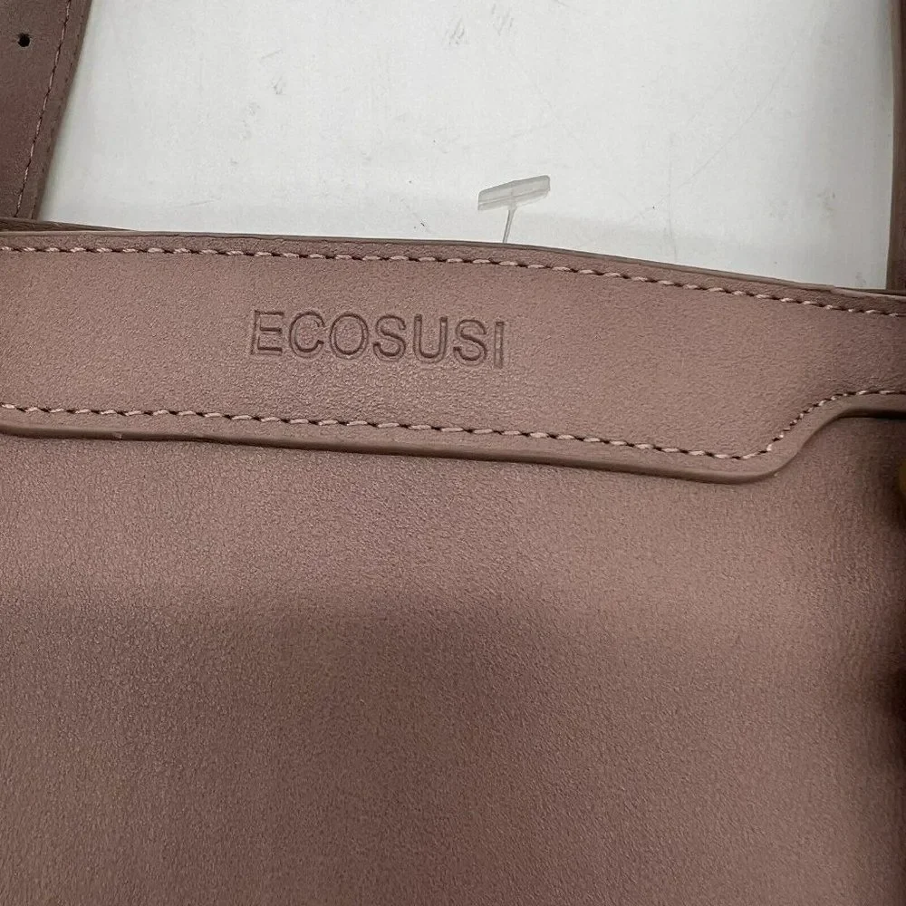 Ecosusi Women’s 15.6 Inch Vintage Vegan Leather Laptop Tote Beige Pink